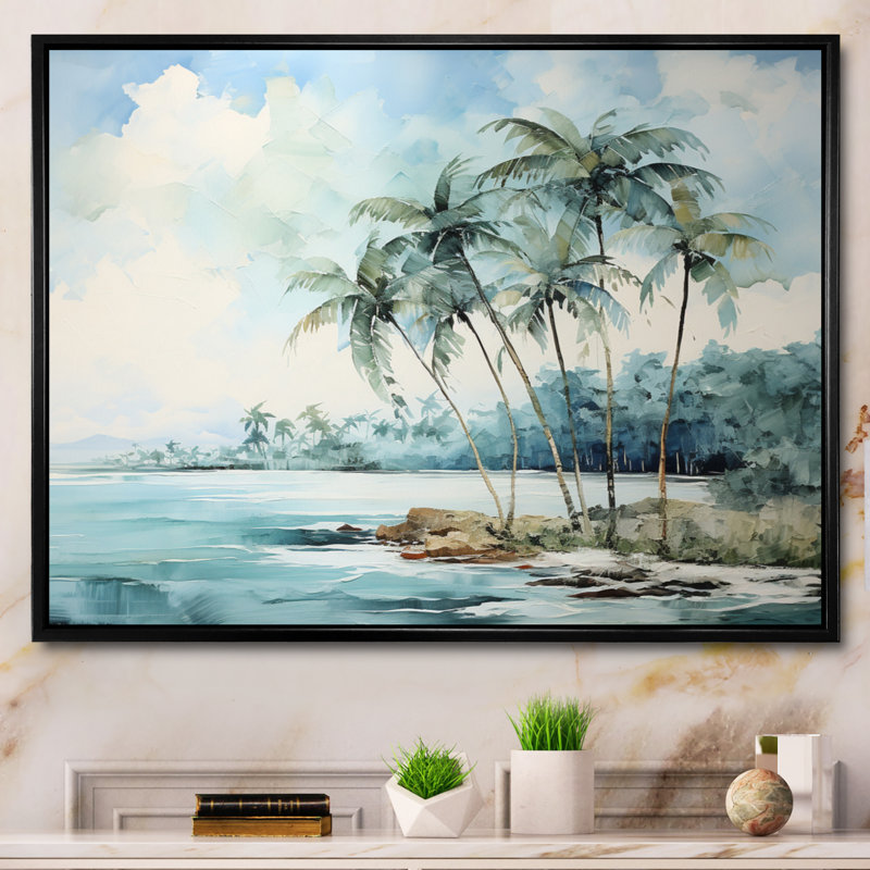 «Green Minimalims Palm Trees VI», reproduction sur toile, H 34 po x l 44 po x P 1,5 po, Cadre flottant noir