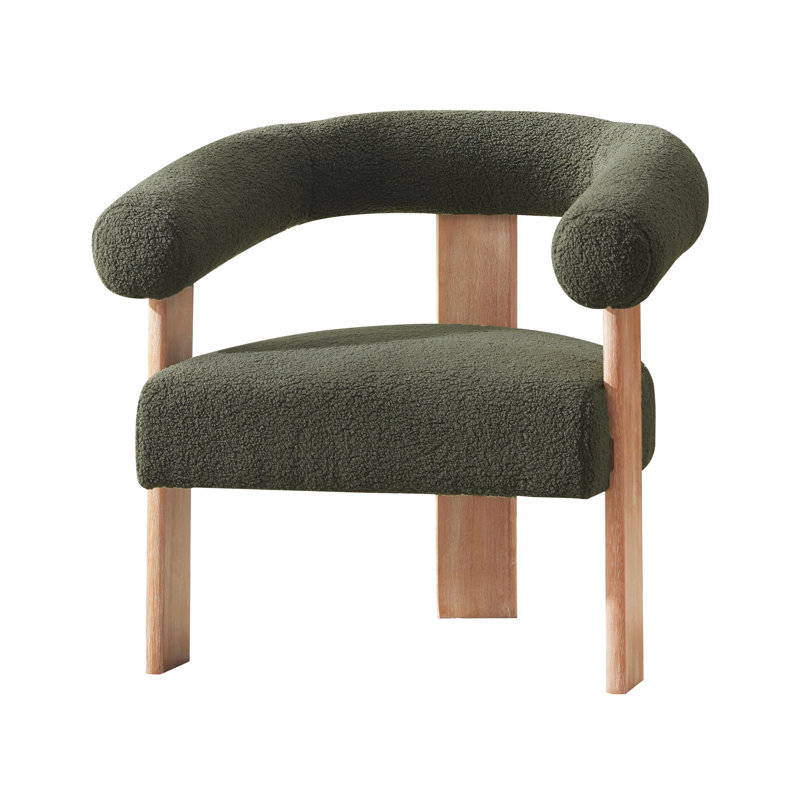 Ensemble de 2 fauteuils demi-tonneau rembourrés Mid-Century, Laine verte