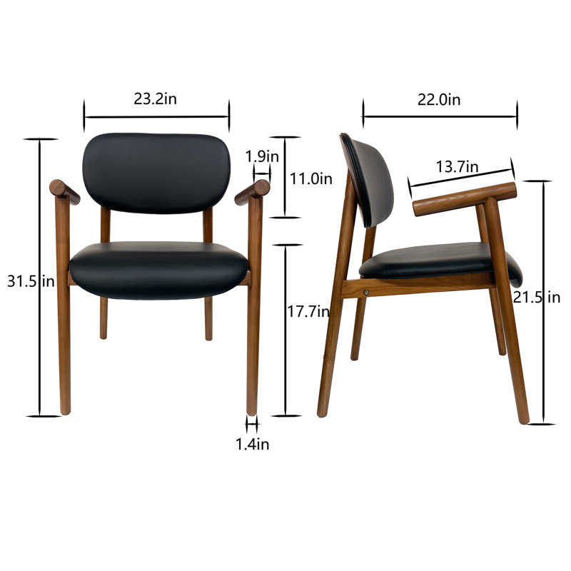 Chaise rembourrée en cuir Mid-Century, Noyer