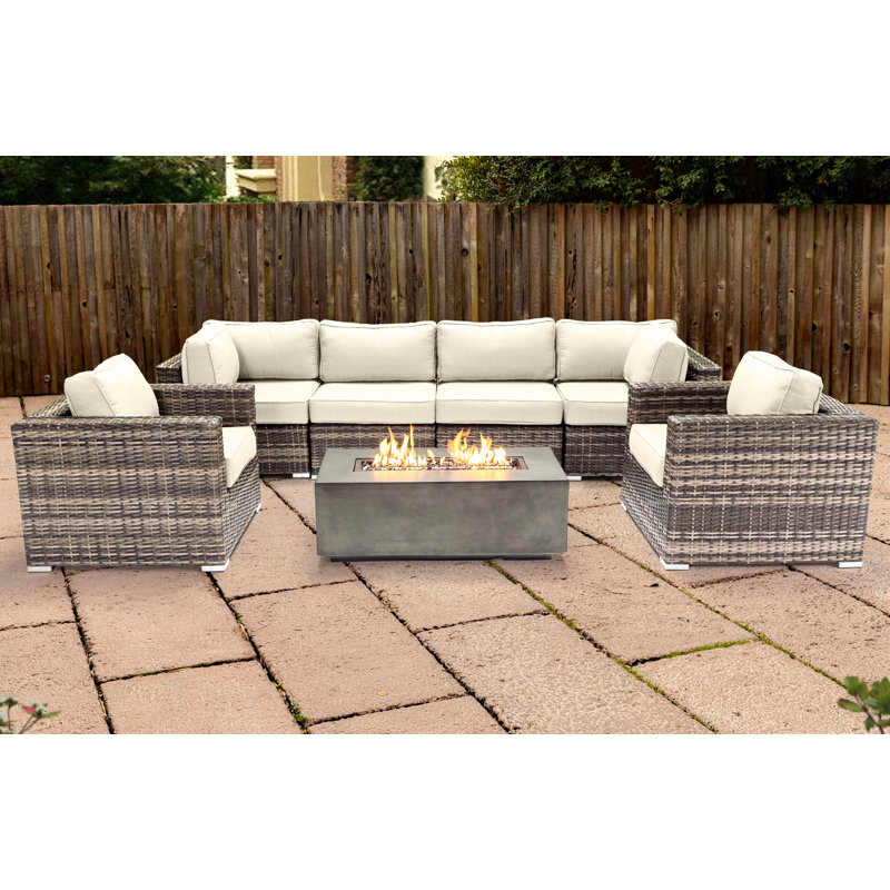 Lsi Fully Assembled 6 Person Seating Group With Firepit And Sunbrella Cushions, Sunbrella Canvas