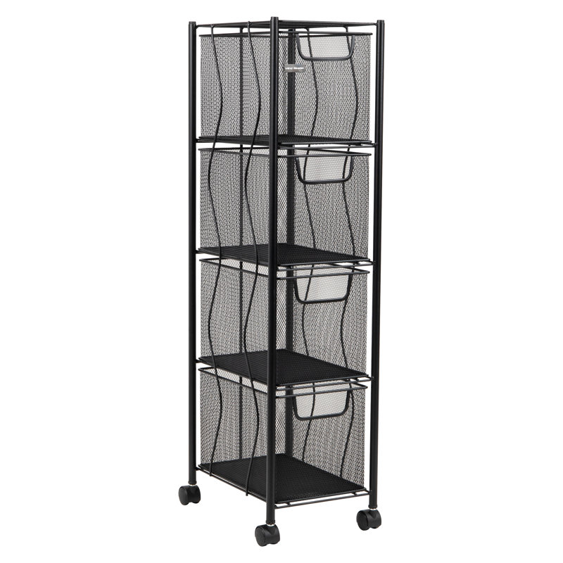 Black Metal Mesh 4-Drawer Mobile Storage Trolley
