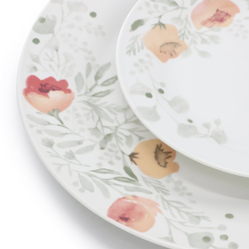 Porcelain Dinnerware Set, Floral White Plates And Bowls Set, Microwave And Dishwasher Safe Dish Set