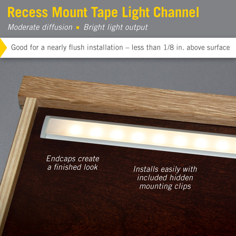 LED Tape Light Mounting Channel, Recess Mount, Silver 5-Pack