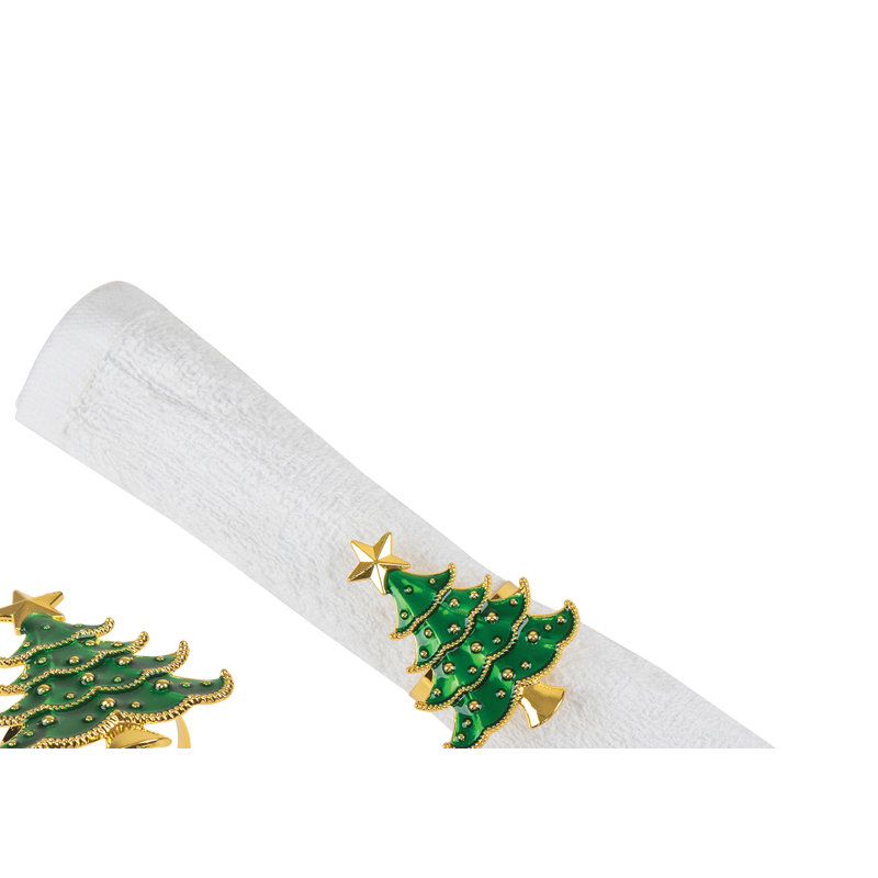 Rond de serviette arbre de Noël vert, ensemble de 4, Vert