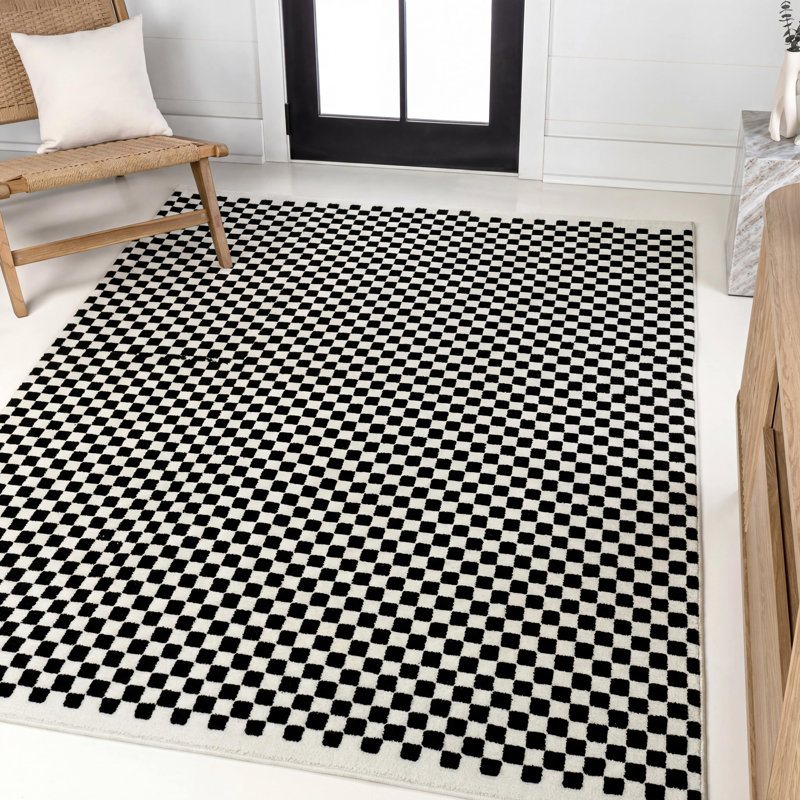 Tapis noir / blanc Finn High-Low, Rectangle 7 pi 9 po x 10 pi
