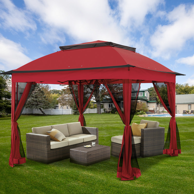 Red Steel Pop-Up Gazebo with Mesh Sidewalls