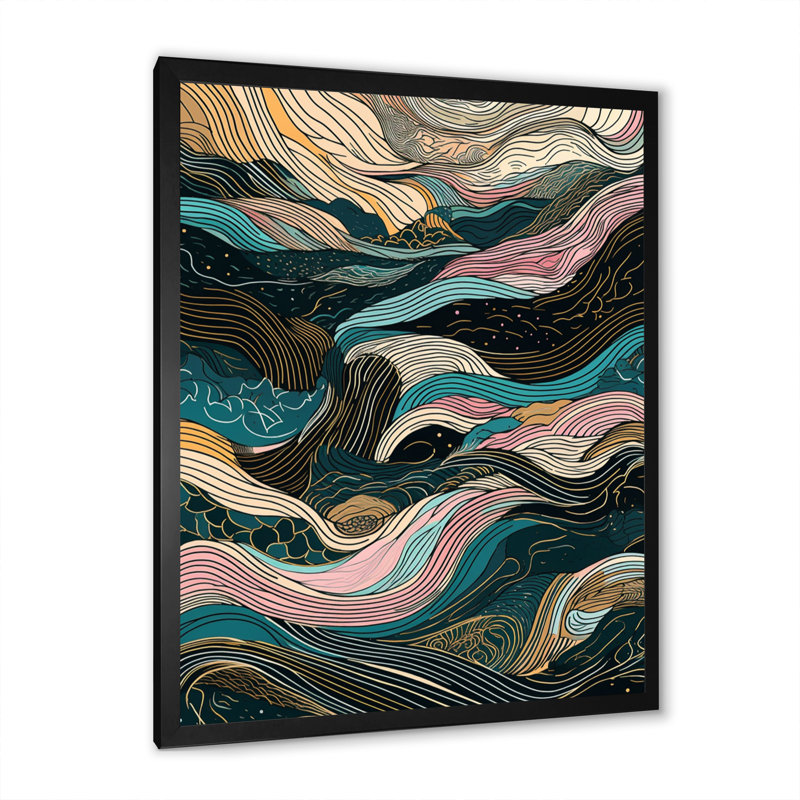 «Green Linear Symphony V - Minimalisme», art mural, Cadre photo noir, H 20 po x l 12 po x P 1 po