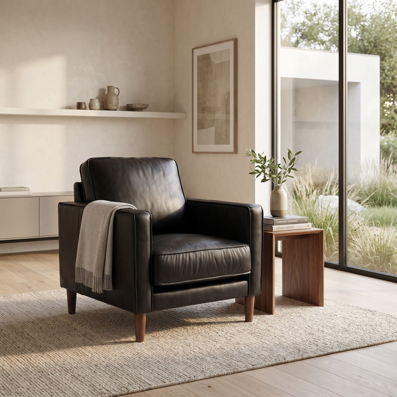 Armonni Upholstered Armchair, Black Genuine Leather