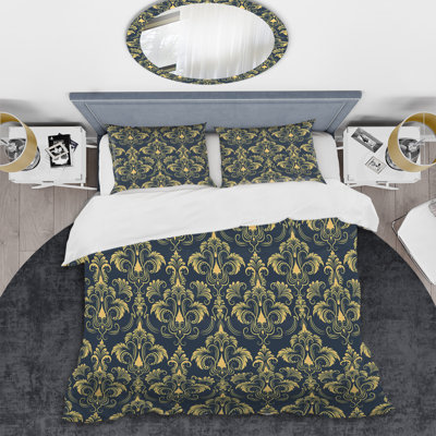 Yellow And Grey Damask Damask Duvet Cover