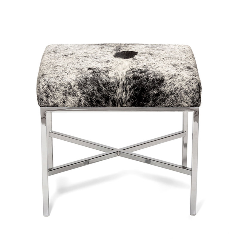 Banc rembourré en cuir de vache, H 19 po x l 36 po x P 16 po