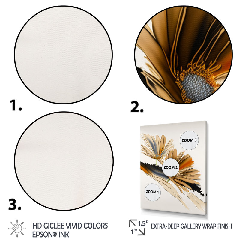 Fleurs de marguerite hyperréalistes III - reproduction sur toile, Impression noire sur toile encadrée, L 12 po x H 20 po