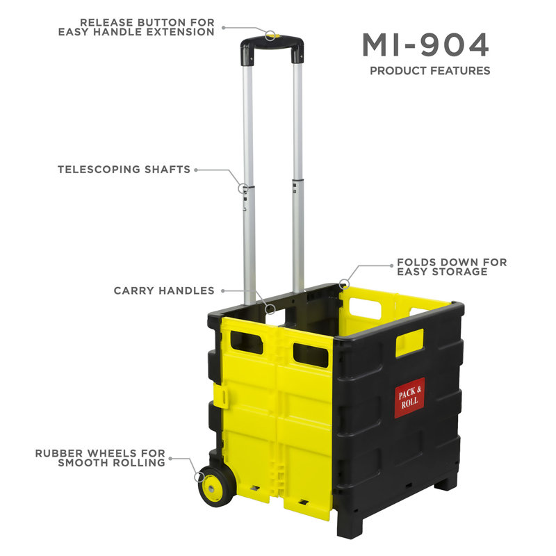 Yellow and Black Mobile Folding Utility Cart with Aluminum Handle