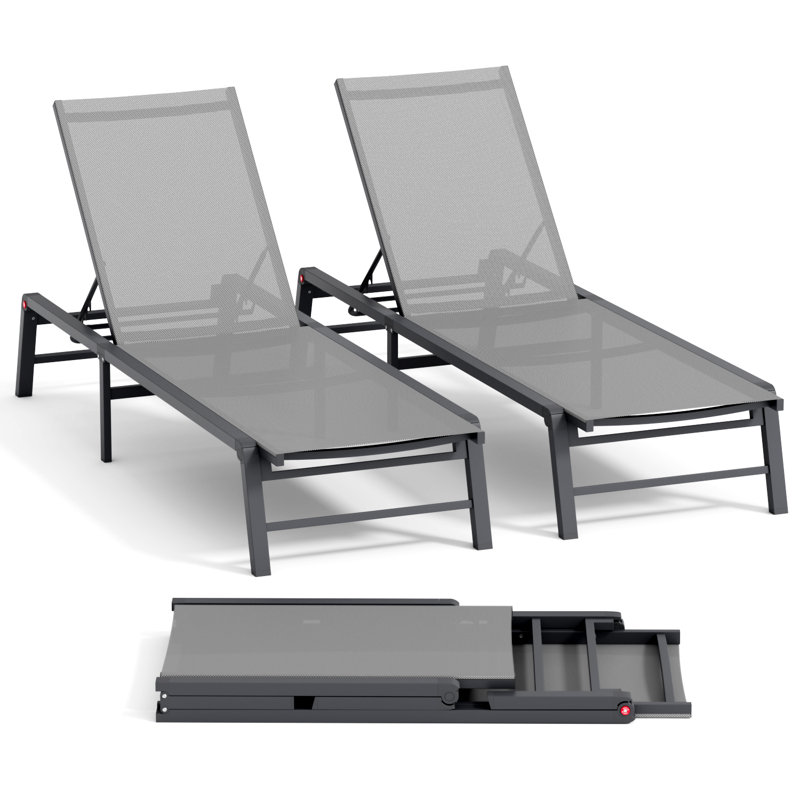 Ensemble de 2 chaises longues réglables, fauteuils inclinables d'extérieur avec dossier à 5 positions