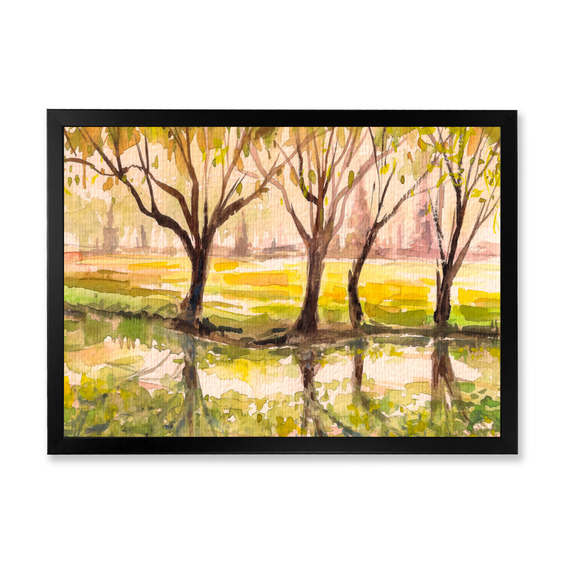 Arbre jaune sur un parc - reproduction d'art sur toile, Toile avec cadre noir, H 8 po x l 12 po x P 1 po