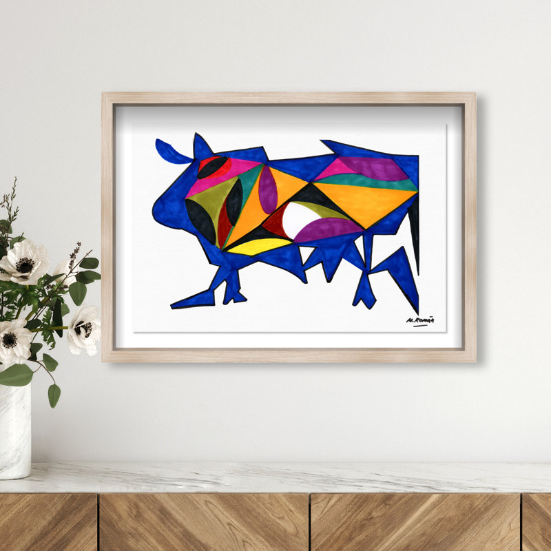 Manuel Roman - Bull Sunrise Print by Oliver Gal, 37.5"H x 55.5"W, Natural Oak Shadowbox