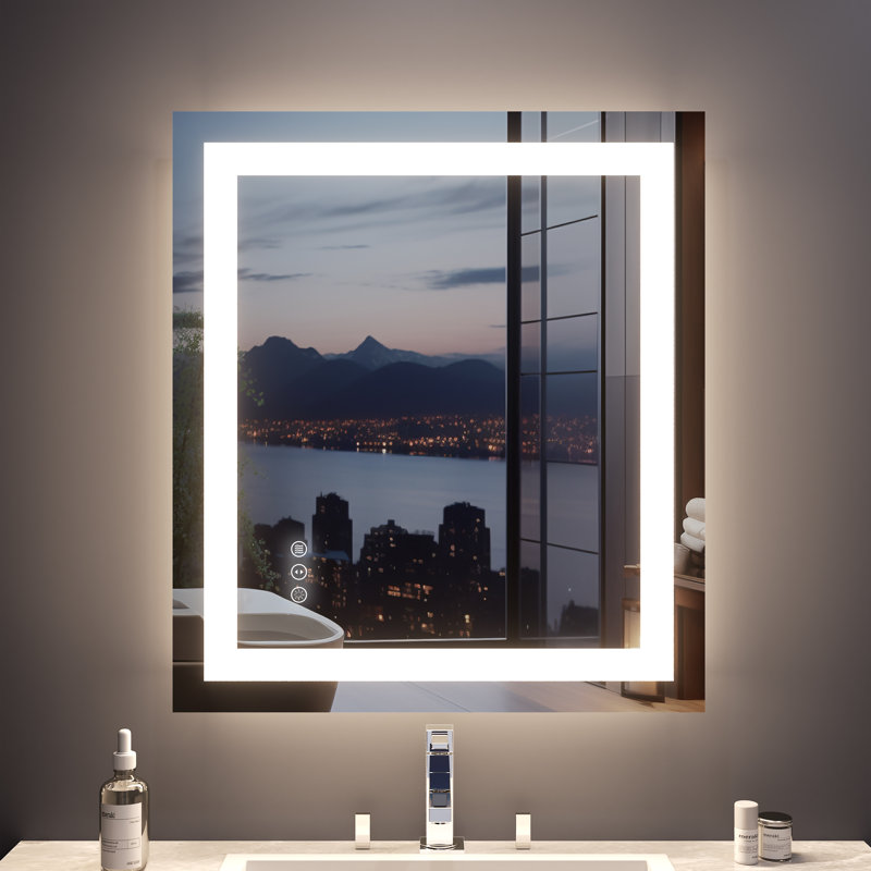 Rectangular Frameless Led Wall Mounted Bathroom Vanity Mirror, 36" x 32"
