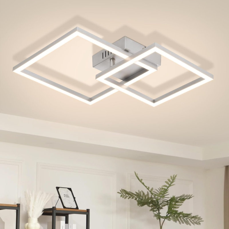 LED Semi Flush Mount, Silver, 6.7cm H x 34.5cm W x 34.5cm D, 4000 Kelvins