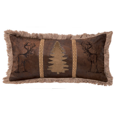  Buck and Trees Faux Leather Lumbar Pillow