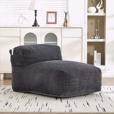 Grand fauteuil à billes avec mousse à mémoire de forme, tissu en velours côtelé et repose-pieds - sans assemblage