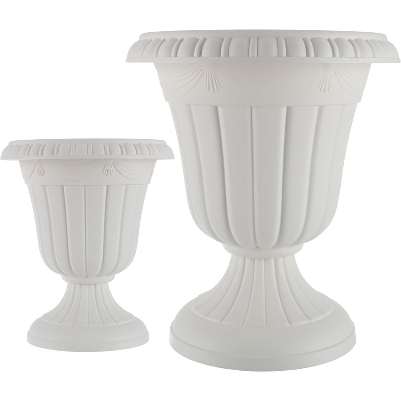 Ensemble de 2 jardinières d'extérieur - grandes et petites jardinières à urne - pots à plantes en plastique pour décoration intérieure, extérieure ou porche par Pure Garden (blanc)