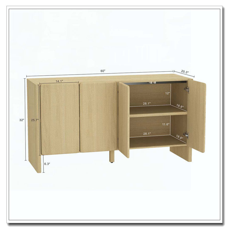 Armoire 4 portes avec rangement, Chêne naturel