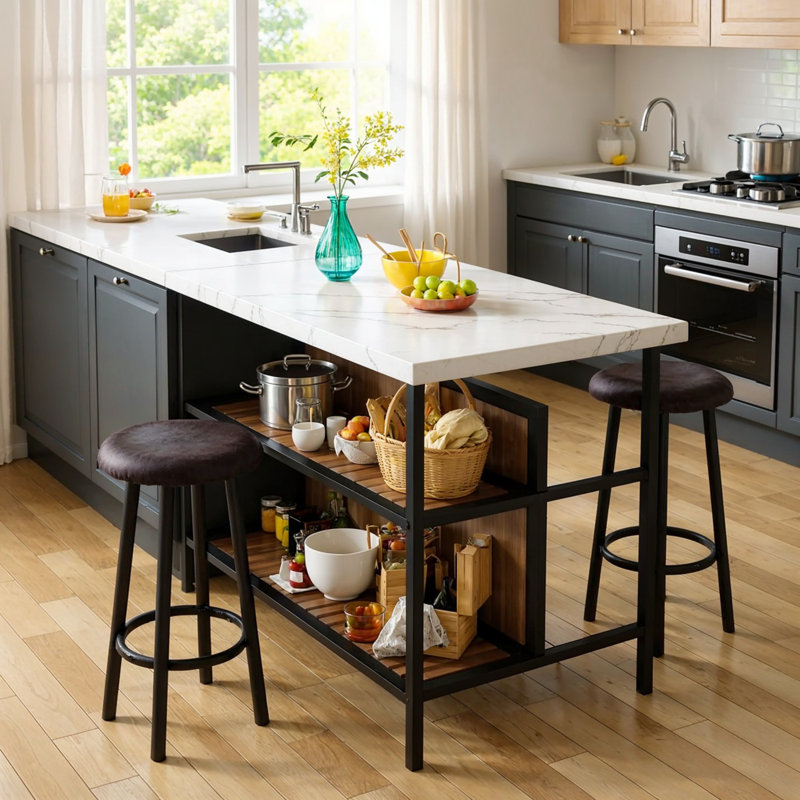 Ensemble d'îlot de cuisine en fer 47,24 "Grondin, Blanc