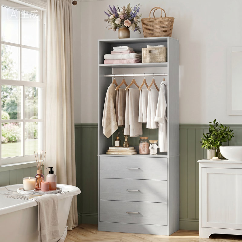 24''W×80'' H Bathroom Cabinet With 3 Wood Drawers, Gray