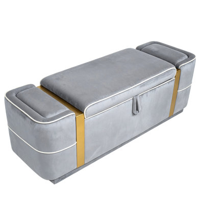 Storage Ottoman with Gold-Toned Metal Accents,Upholstered Lift-Top Bench with Hidden Storage, Sturdy Construction for Living Room, Bedroom