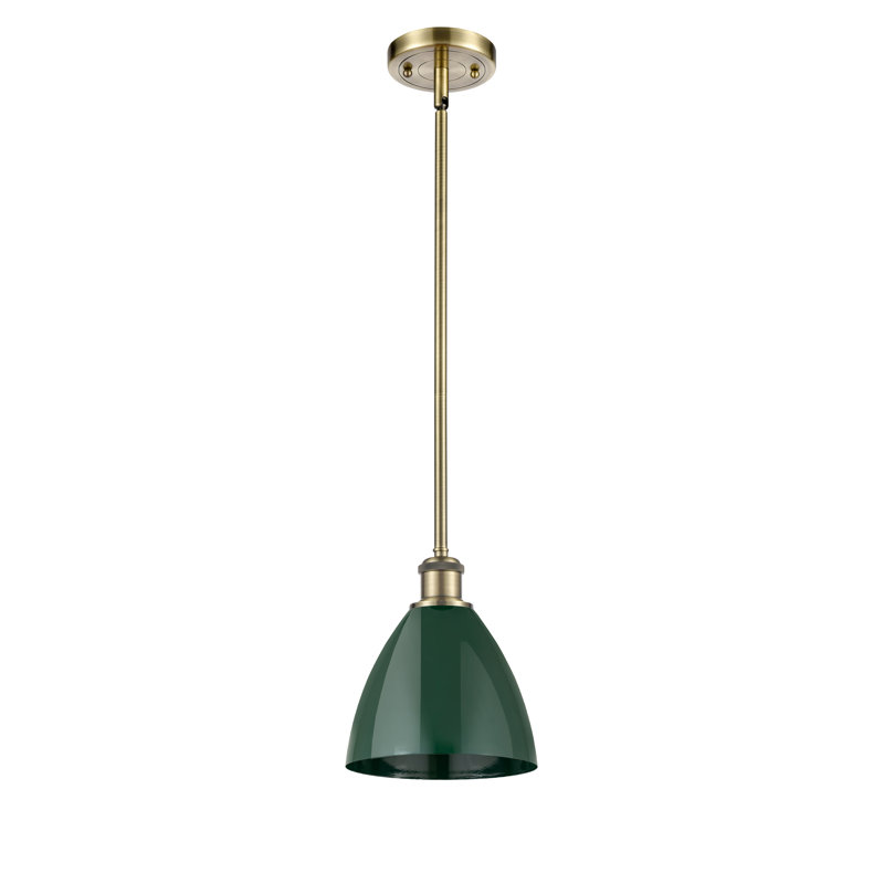 Luminaire suspendu conique à 1 lumière, Laiton antique, Vert