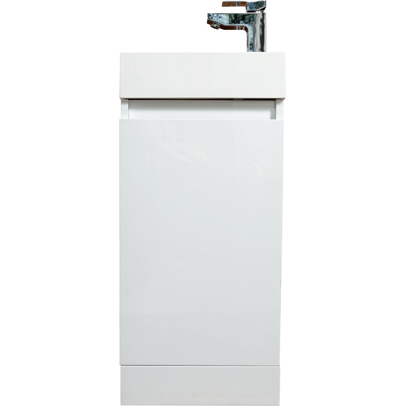 390mm Single Bathroom Vanity with Semi-Recessed Ceramic Basin, Gloss White