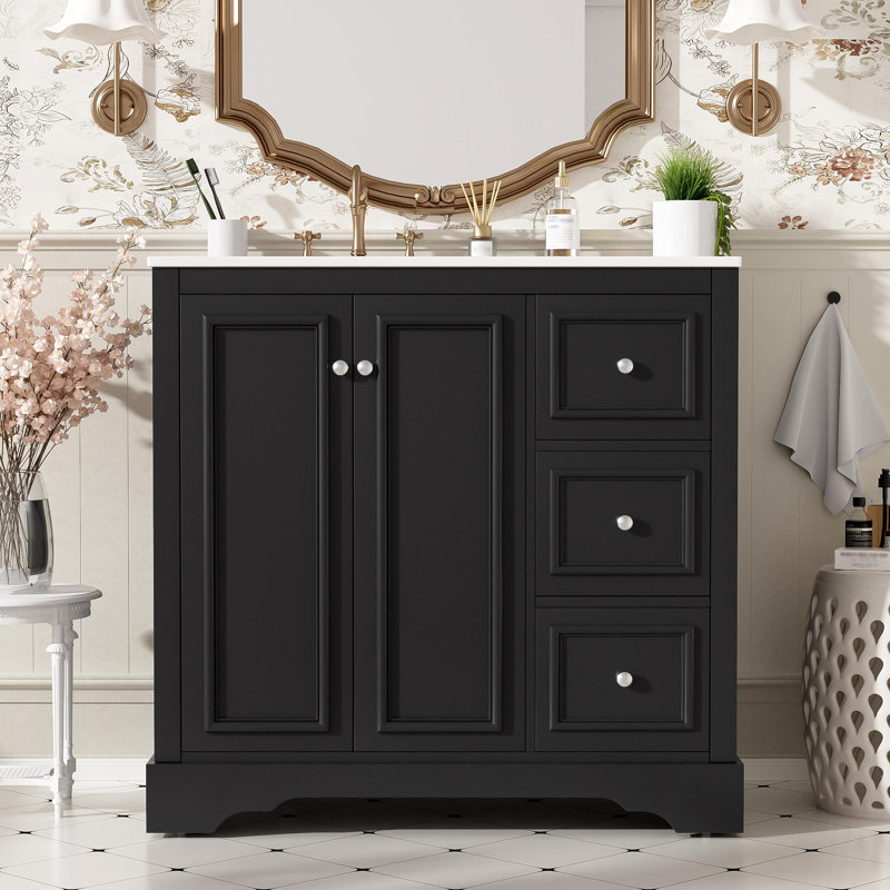 Meuble-lavabo sur pied simple 36 po avec lavabo, Noir