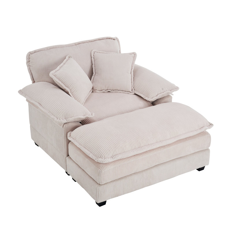 Canapé simple en velours côtelé de 56,3 pouces avec 2 coussins décoratifs et un repose-pieds, canapé confortable et profond pour le salon