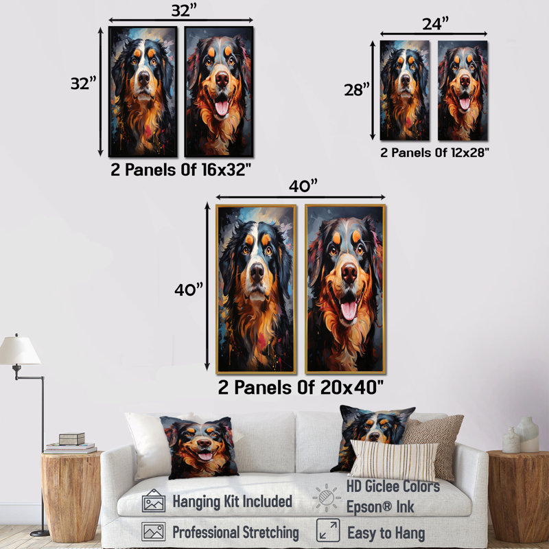 Bernese Mountain Majesty - ensemble de 2 décorations murales pour chien, H 28 po x l 25 po, Toile tendue