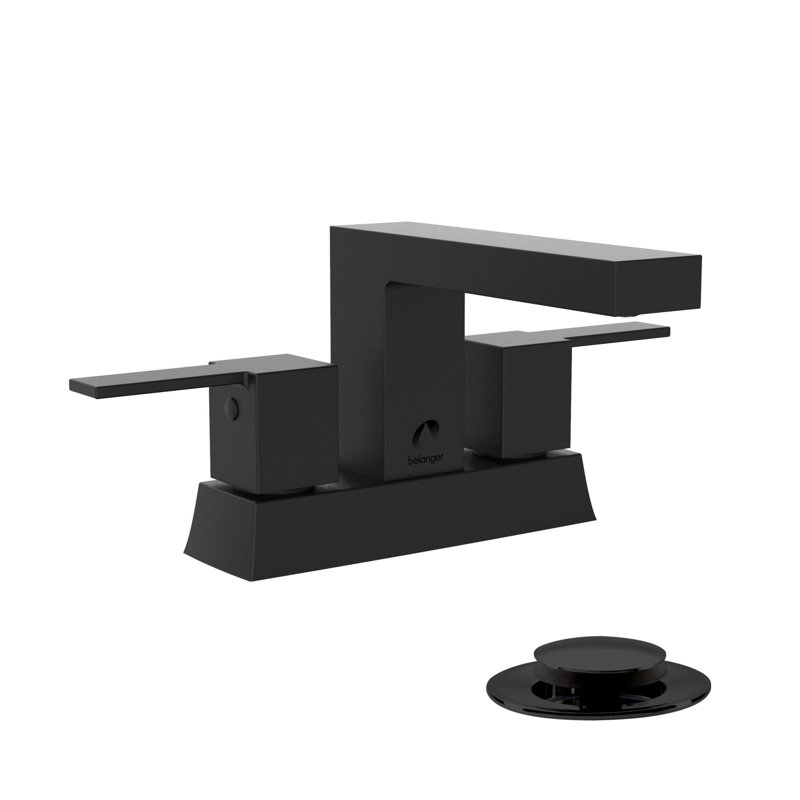 Quadrato Centerset 2-handle Bathroom Faucet with Drain Assembly, Matte Black