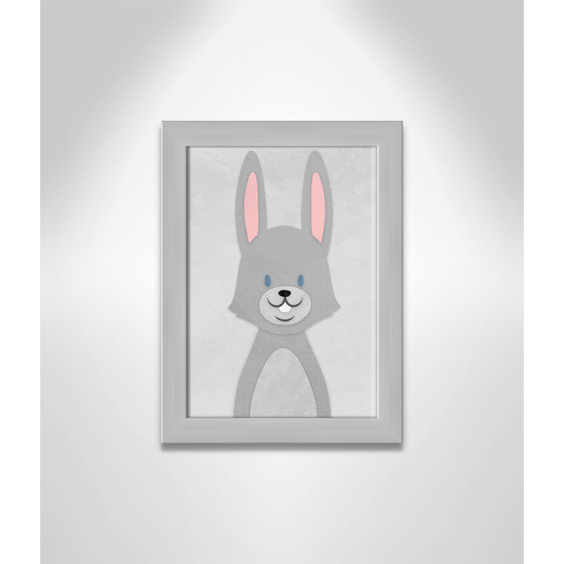 Art de lapin joyeux, H 14 po x l 10 po x P 0,6 po, Encadré plat argent