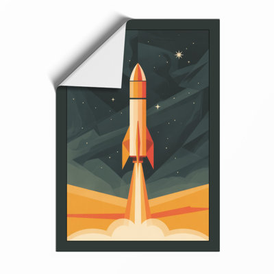 Rocket to the Stars Retro - Framed Print