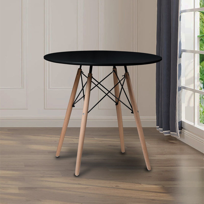 Rafelo Round Solid Wood Dining Table, Black