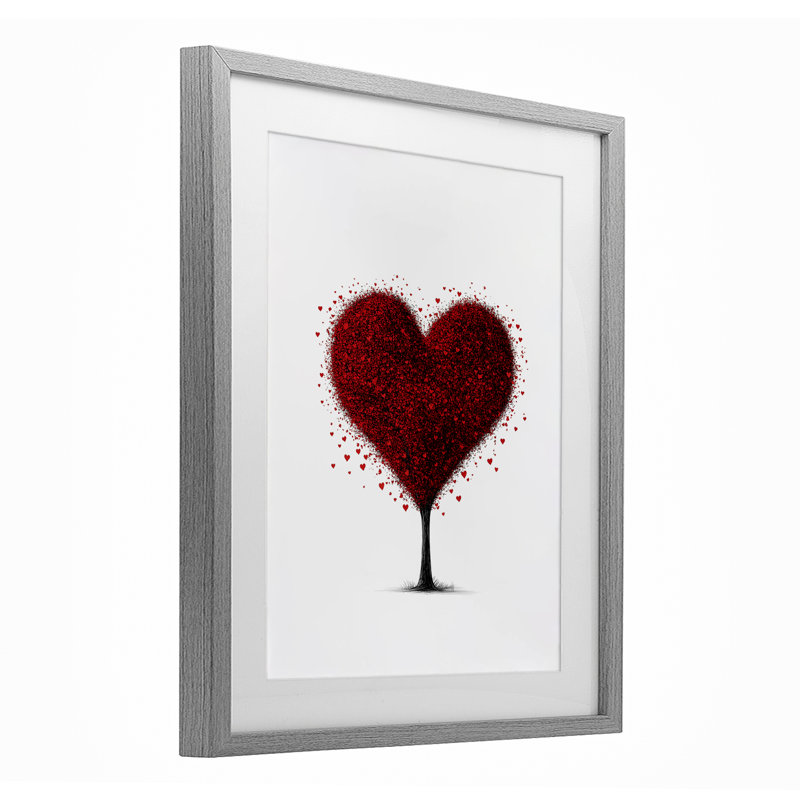 «Blooming Heart Tree», reproduction encadrée sous verre, design par Christine Simpson Art, Cadre de ferme gris