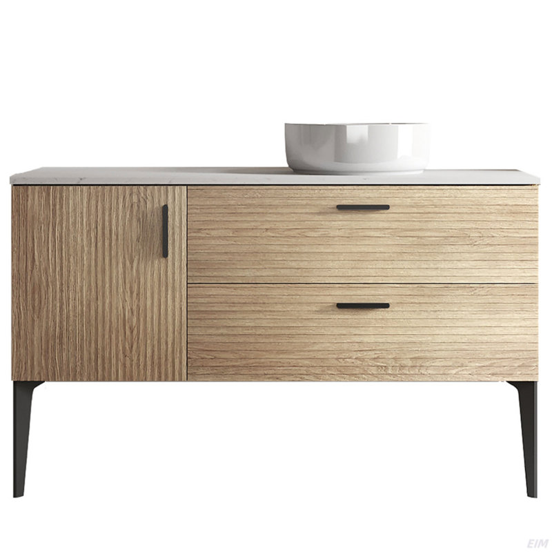 Meuble-lavabo autoportant en chêne naturel rayé avec lavabo, KD, 48"
