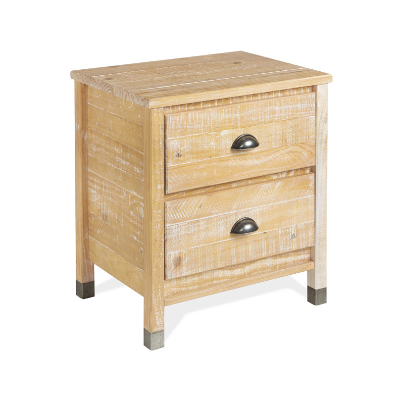 Table de chevet en bois massif à 2 tiroirs Lanora, Bois de grange