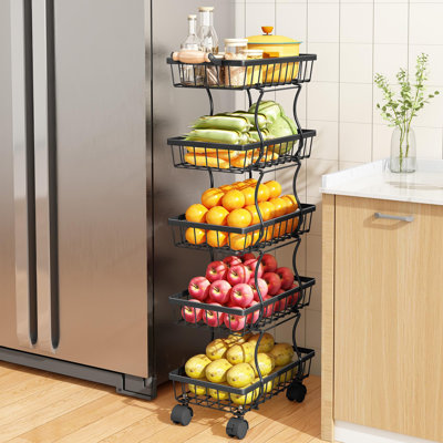 Fruit Basket Kitchen Pantry Organizers And Storage,5 Tier Stackable Metal Wire Basket Stand,(Black)