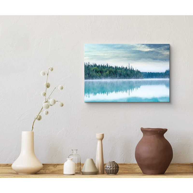 Nature, paysage, aquarelle, forêt et lac, réflexion, paysage, nature sauvage, sur toile, H 32 po x l 48 po x P 1,5 po
