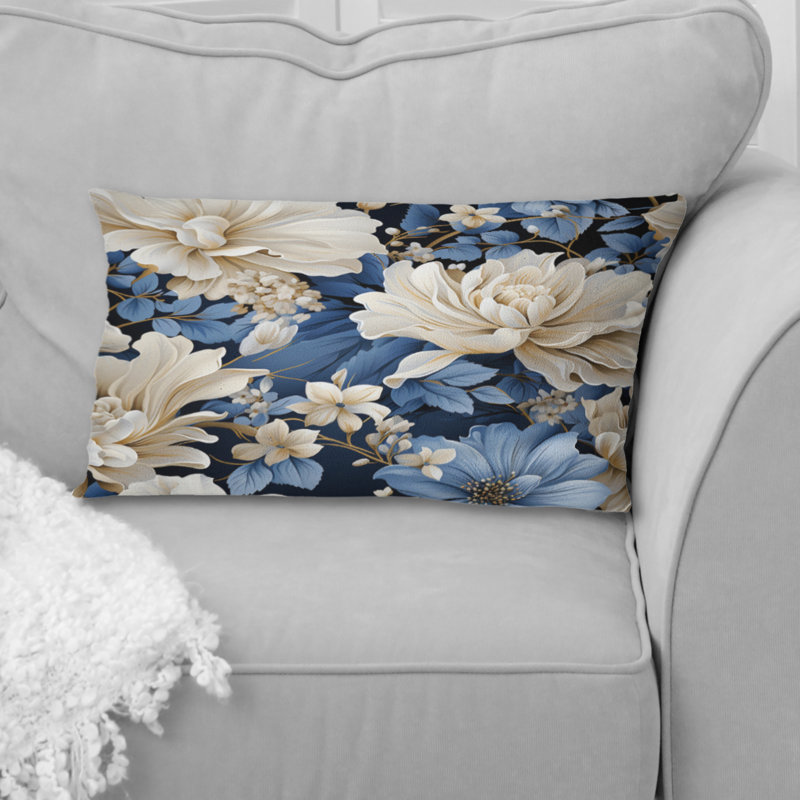 Motif floral bleu rétro Romance IV - coussin à imprimé floral