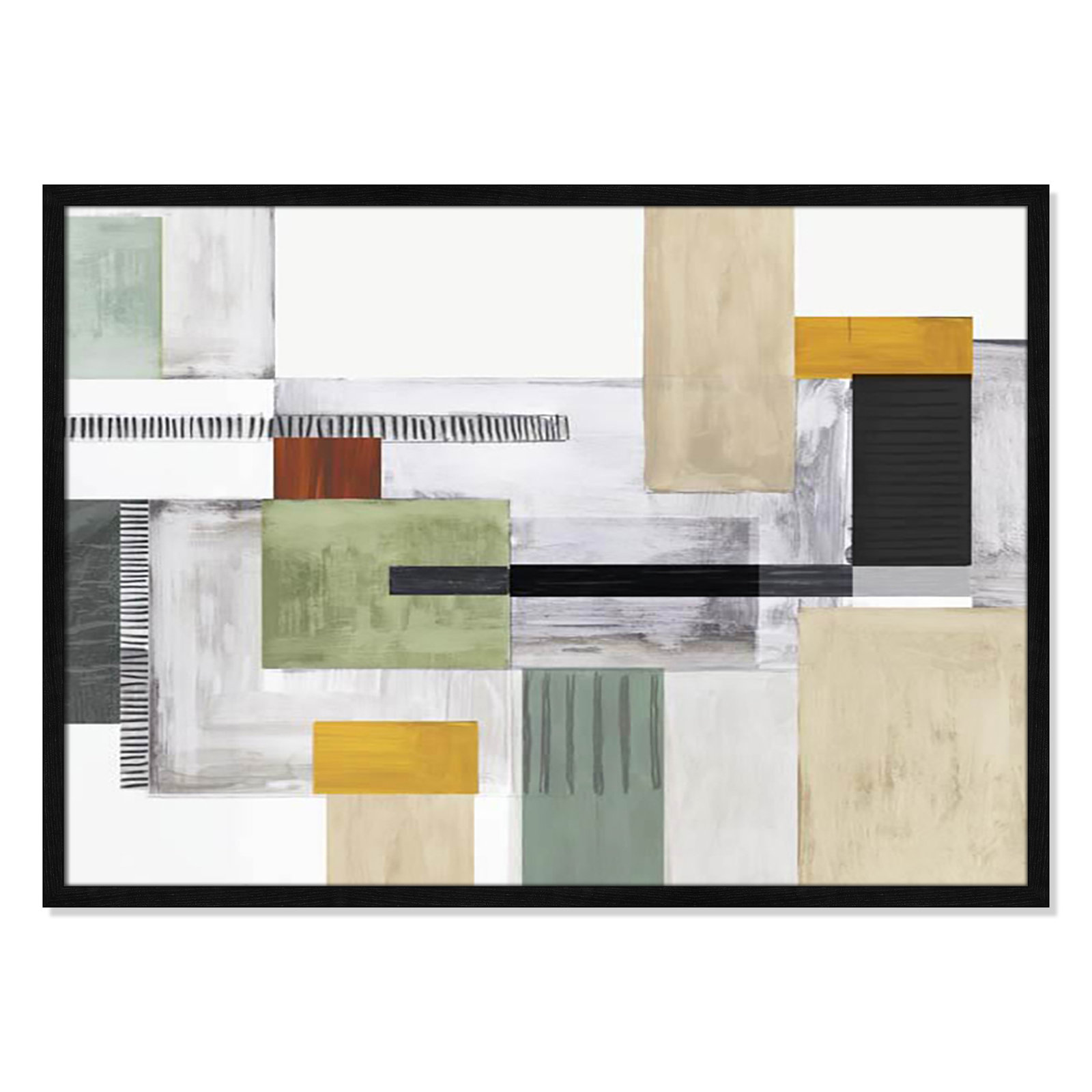 Playful Blocks Print by Tom Reeves, No Mat, Black Slim Picture Framed, 25.5" H x 35.5" W x 0.75" D