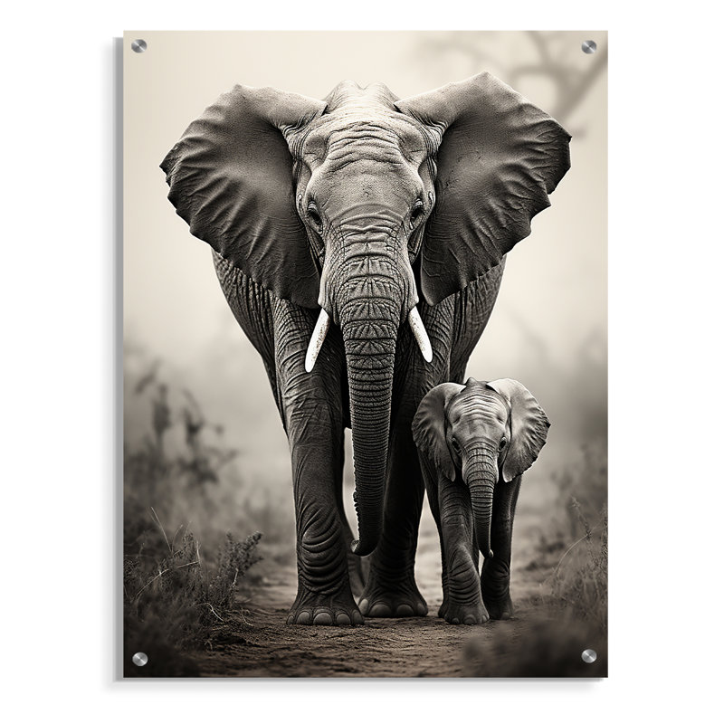 Éléphant chuchotant d'Afrique II - Éléphant, art mural en acrylique pour la cuisine, H 32 po x l 16 po