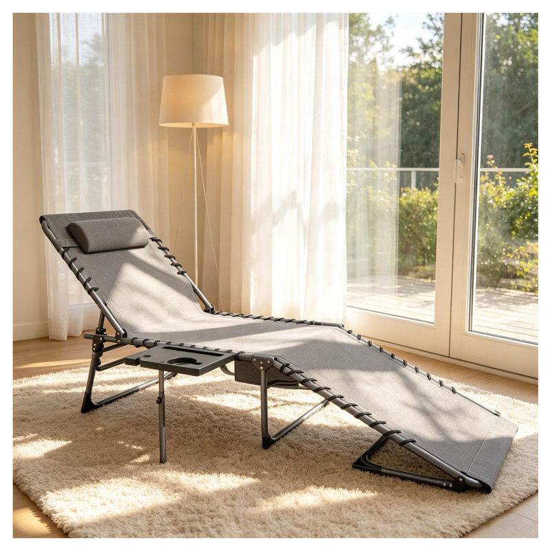 Gray Adjustable Folding Chaise Lounge Chair for Outdoor Patio and Poolside Use