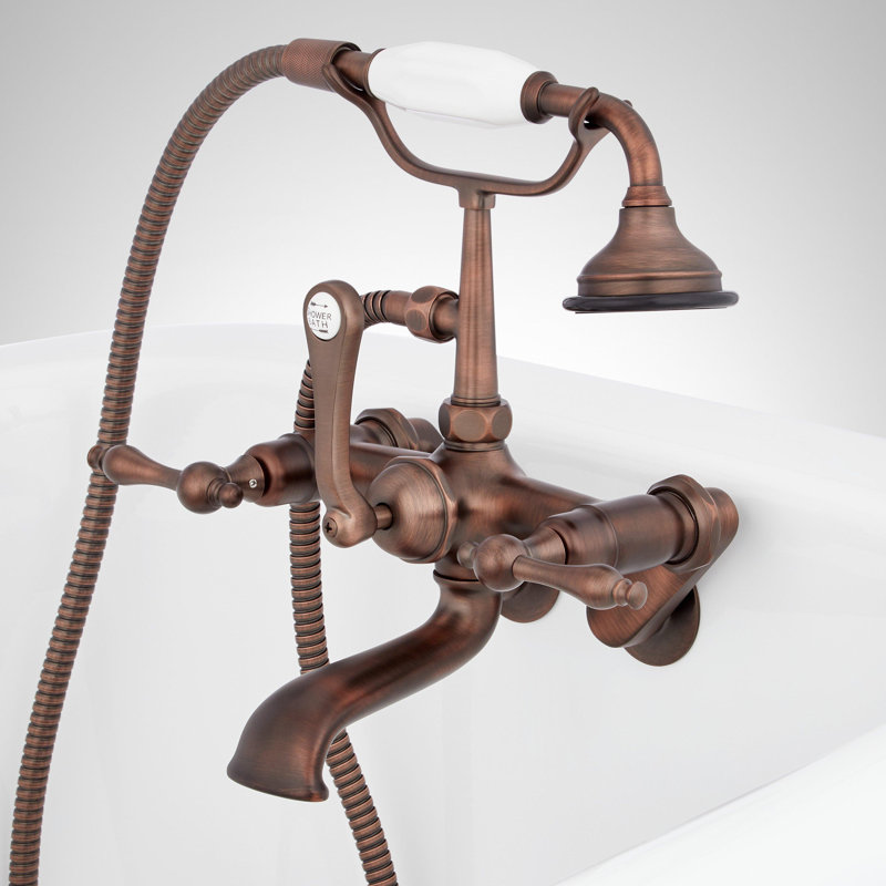 Robinet de baignoire mural de style téléphone avec poignées levier, Nickel poli