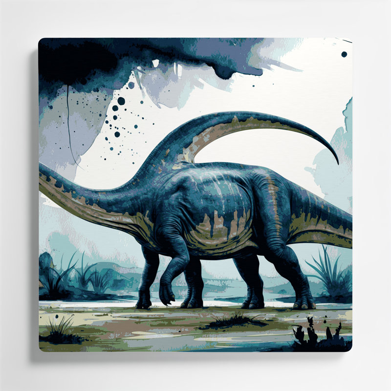 Art mural en métal bleu dinosaure, H 16 po x l 16 po