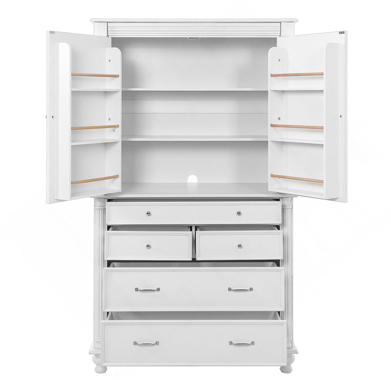 Grand garde-manger autoportant de 43,3 po x 20 po x 77,3 po avec 6 tablettes de porte, 2 tablettes réglables et 5 tiroirs