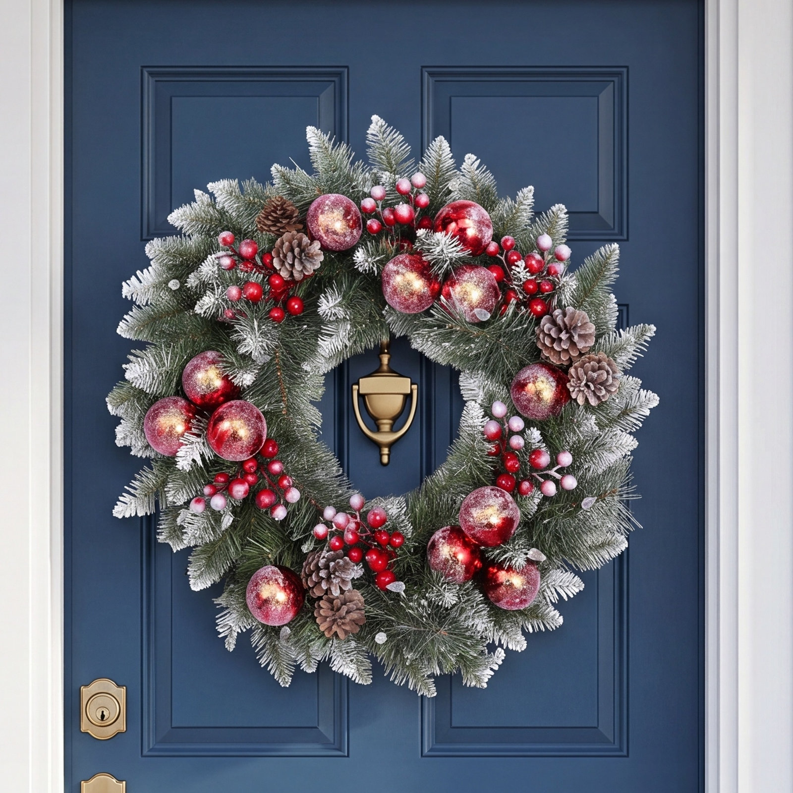24" Frosted Pre-Lit Wreath